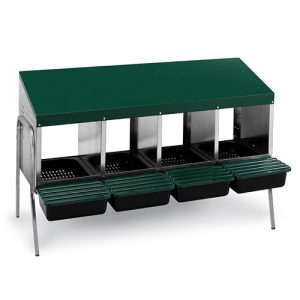 Nesting Box Metal Rollaway Battery - 4 Hole - Single Row, Single Sided with Legs