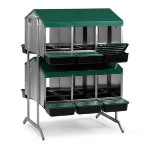 Nesting Box Metal Rollaway Battery - 12 Hole - Double Row, Double Sided with Legs