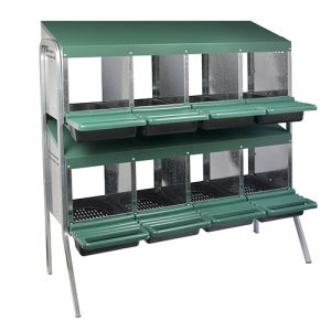 Nesting Box Metal Rollaway Battery - 8 Hole - Double Row, Single Sided with Legs